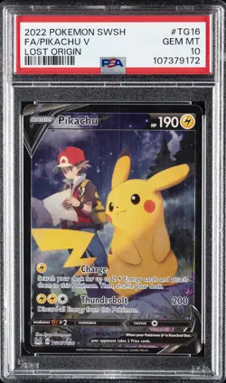 2022 POKEMON SWORD & SHIELD LOST ORIGIN #TG16 FULL ART/PIKACHU V PSA 10 - Image 1