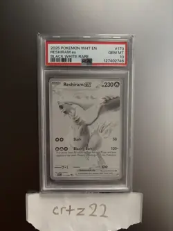 2025 POKEMON WHT EN-WHITE FLARE BLACK WHITE RARE #173 RESHIRAM EX PSA 10 - Image 1