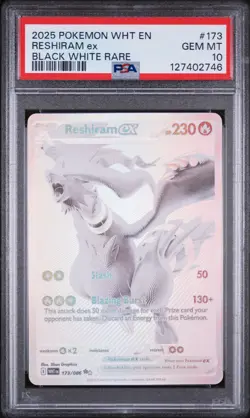 2025 POKEMON WHT EN-WHITE FLARE BLACK WHITE RARE #173 RESHIRAM EX PSA 10 - Image 3
