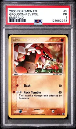 PSA 1 Groudon EX Emerald Reverse Holo Foil Rare #5 Stamped 2005 Pokemon PR - Image 1