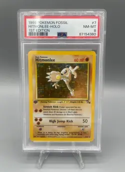 Pokemon 1st Edition Fossil HITMONLEE HOLO PSA 8 NM-MINT - Image 1
