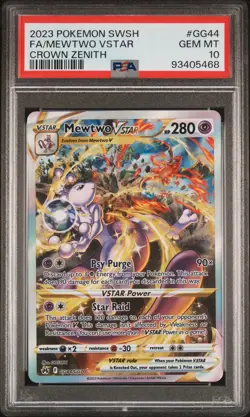 2023 POKEMON SWORD & SHIELD CROWN ZENITH #GG44 FULL ART/MEWTWO VSTAR PSA 10 - Image 1