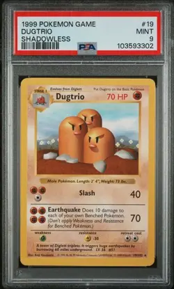 PSA 9 - Pokemon DUGTRIO 19/102 - SHADOWLESS BASE SET - MINT Free Shipping - Image 1