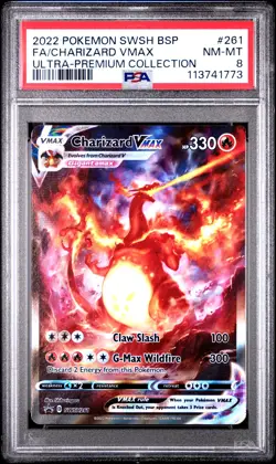 2022 POKEMON SWSH BLACK STAR PROMO #261 FULL ART/CHARIZARD VMAX PSA 8 - Image 1