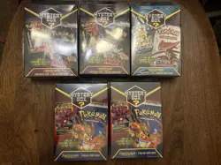LOT OF 5 MJ HOLDINGS POKEMON CARD MYSTERY BOXES BLUE RED GREEN 2022 WALMART - Image 1
