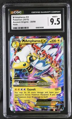 CGC 9.5 MINT+ M Ampharos EX 2015 Ancient Origins 28/98 Holo Pokemon Card - Image 1