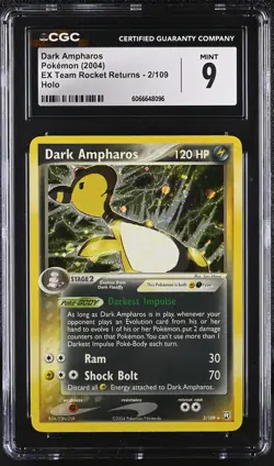 CGC 9 MINT Dark Ampharos 2004 EX Team Rocket Returns 2/109 Holo Pokemon Card - Image 1