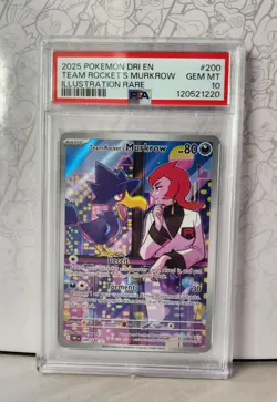 2025 POKEMON DESTINED RIVALS ILLUSTRATION RARE #200 TEAM ROCKET'S MURKROW PSA 10 - Image 1