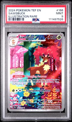 2024 POKEMON TEF EN-TEMPORAL FORCES ILLUSTRATION RARE #166 SAWSBUCK PSA 9 - Image 1