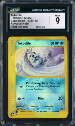 2002 Pokemon Expedition Totodile Reverse Holo Foil 135/165 CGC Mint 9 - Image 1