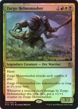MTG Zurgo Helmsmasher Foil - Prerelease Promo, Light Play, English Promo: Prerel - Image 1