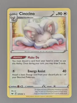 Pokemon TCG Cinccino 147/202 Card Sword and Shield Non-Holo Rare Mint - Image 1