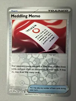 Pokemon TCG * SV Surging Sparks * 181/191 Meddling Memo Uncommon * REVERSE HOLO - Image 1