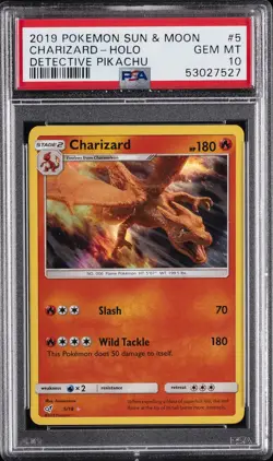 2019 POKEMON SUN & MOON DETECTIVE PIKACHU #5 CHARIZARD-HOLO PSA 10 - Image 1