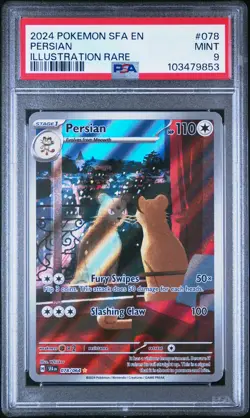 2024 POKEMON SFA EN-SHROUDED FABLE ILLUSTRATION RARE #078 PERSIAN PSA 9 - Image 1