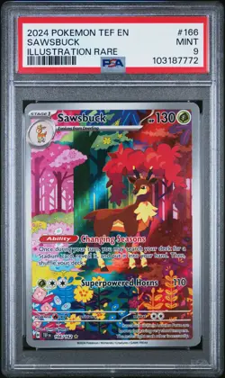 2024 POKEMON TEF EN-TEMPORAL FORCES ILLUSTRATION RARE #166 SAWSBUCK PSA 9 - Image 1