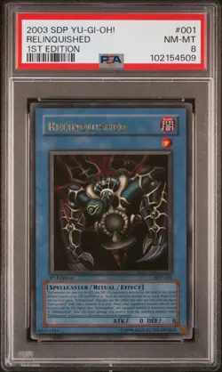 2003 YU-GI-OH! STARTER DECK: PEGASUS 1ST ED #001 RELINQUISHED PSA 8 - Image 1