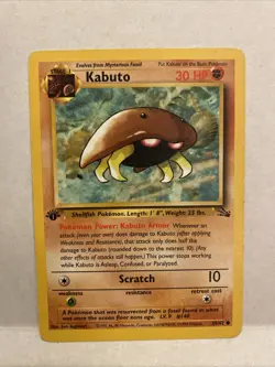 KABUTO 50/62 1ST EDITION MYSTERIOUS FOSSIL Pokemon Card - Image 1