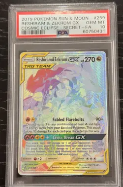 [PSA 10] Reshiram & Zekrom GX 259/236 Cosmic Eclipse Tag Team Secret POKEMON - Image 1