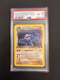 PSA 8 - Pokemon DARK MACHAMP 10/82 - TEAM ROCKET 1st Edition - Holo *SWIRL* - Image 1