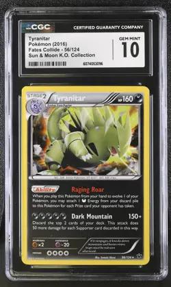 CGC 10 Tyranitar Fates Collide 56/124 Sun & Moon K.O. Collection Pokemon Card - Image 1