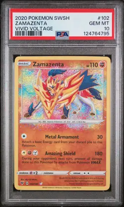2020 POKEMON SWORD & SHIELD VIVID VOLTAGE #102 ZAMAZENTA PSA 10 - Image 1