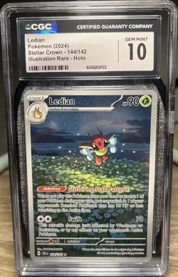 CGC 10 GEM MINT Pokemon Ledian 144/142 Stellar Crown Illustration Rare - Image 1