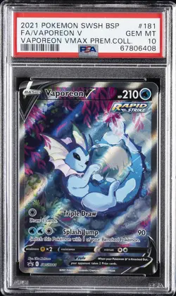 2021 POKEMON SWSH BLACK STAR PROMO #181 FULL ART/VAPOREON V PSA 10 - Image 1