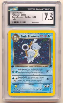 2000 POKEMON TEAM ROCKET 1ST EDITION DARK BLASTOISE HOLO #3/82 CGC 7.5 - Image 1