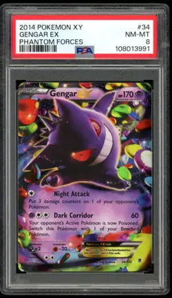 2014 Pokemon Phantom Forces #34 Gengar EX PSA 8 NM-MT - Image 1