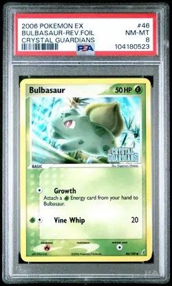 2006 POKEMON EX CRYSTAL GUARDIANS #46 BULBASAUR-REVERSE FOIL HOLO PSA 8 NM-MINT - Image 1