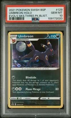 2021 POKEMON SWSH BLACK STAR PROMO #129 UMBREON-HOLO PSA 10 - Image 1