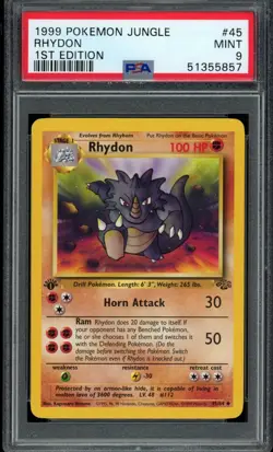 1999 Pokemon Jungle Unlimited 1st Edition Rhydon #45 45/64 PSA 9 Fresh Grade! - Image 1
