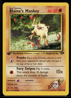 2000 WOTC Pokemon Gym Challenge 1st Edition Blaine's Mankey #63 - Image 1