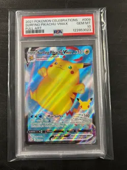Pokemon 2021 Surfing Pikachu VMAX 009/025 Full Art Celebrations GEM MINT PSA 10 - Image 1