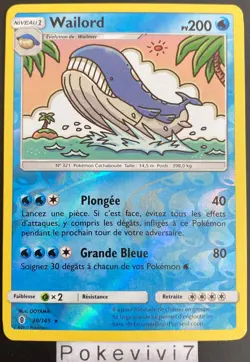 Carte Pokemon WAILORD 30/145 Rare REVERSE Soleil et Lune 2 SL2 FR NEUF - Image 1