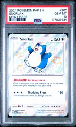 2024 POKEMON PAF EN-PALDEAN FATES SHINY RARE #202 SNORLAX PSA 10 - Image 1
