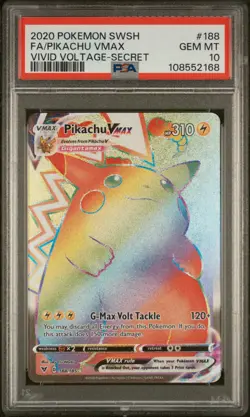 2020 POKEMON SWORD & SHIELD VIVID VOLTAGE SECRET FULL ART/PIKACHU VMAX PSA 10 - Image 1