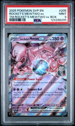 2025 POKEMON SVP EN-SV BLACK STAR PROMO #205 TEAM ROCKET'S MEWTWO EX PSA 9 - Image 1