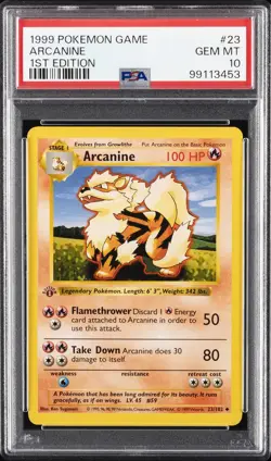 1999 POKEMON BASE SET 1ST EDITION #23 ARCANINE PSA 10 - Image 1
