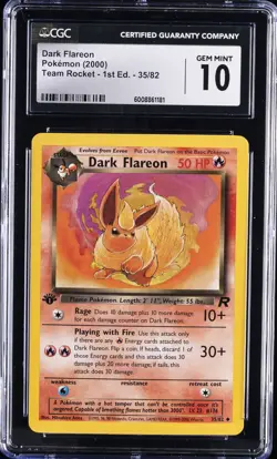 2000 POKEMON TEAM ROCKET - 1ST ED #35/82 DARK FLAREON CGC 10 GEM MINT - Image 1