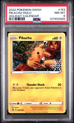 2022 POKEMON SWSH BLACK STAR PROMO HOLIDAY CALENDAR 2022 #153 PIKACHU-HOLO PSA 8 - Image 1