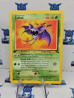 Zubat 1st Edition 57/62 Fossil Pokemon MP - Image 1