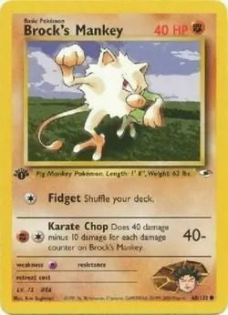 Brock's Mankey 68/132 1st Edition Gym Heroes Pokemon Card LP - Image 1