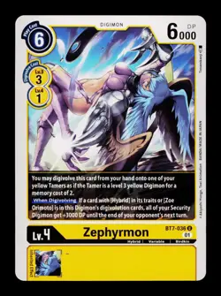 Zephyrmon BT7-036 Yellow Digimon Card CCG Trading Card - Image 1