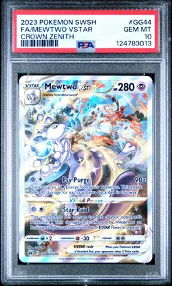 2023 POKEMON SWORD & SHIELD CROWN ZENITH #GG44 FULL ART/MEWTWO VSTAR PSA 10 - Image 1