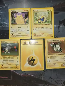 Vintage Lightning 5 Card Lot Pokemon Pikachu, Magnemite, Mareep Base/GYM HP/DAM - Image 1