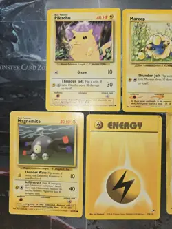 Vintage Lightning 5 Card Lot Pokemon Pikachu, Magnemite, Mareep Base/GYM HP/DAM - Image 3