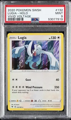 2020 POKEMON SWORD & SHIELD VIVID VOLTAGE #132 LUGIA-HOLO PSA 9 - Image 1