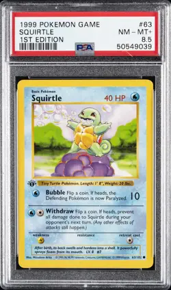 1999 POKEMON BASE SET 1ST EDITION #63 SQUIRTLE PSA 8.5 - Image 1